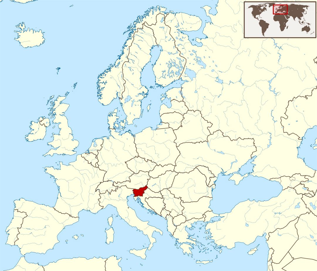 Detallado mapa de ubicación de Eslovenia en Europa