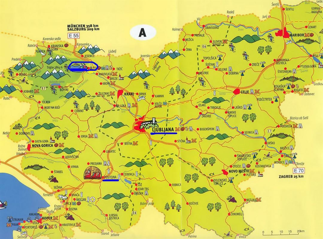 Detallado mapa turístico de Eslovenia
