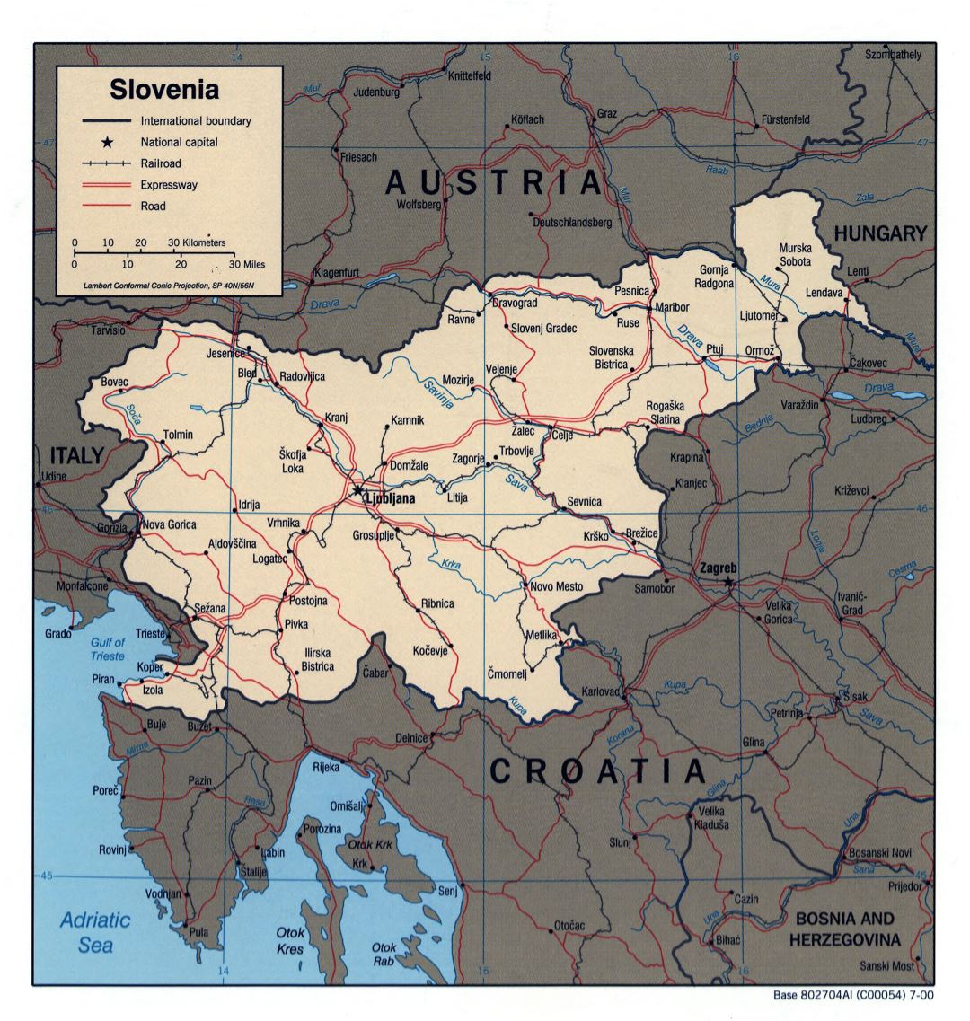 Grande detallado mapa político de Eslovenia - 2000
