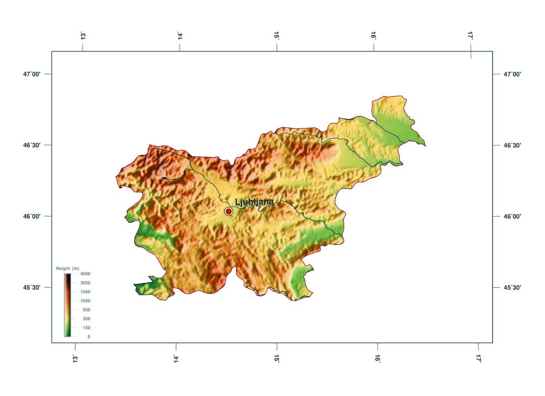 Grande mapa de elevación de Eslovenia