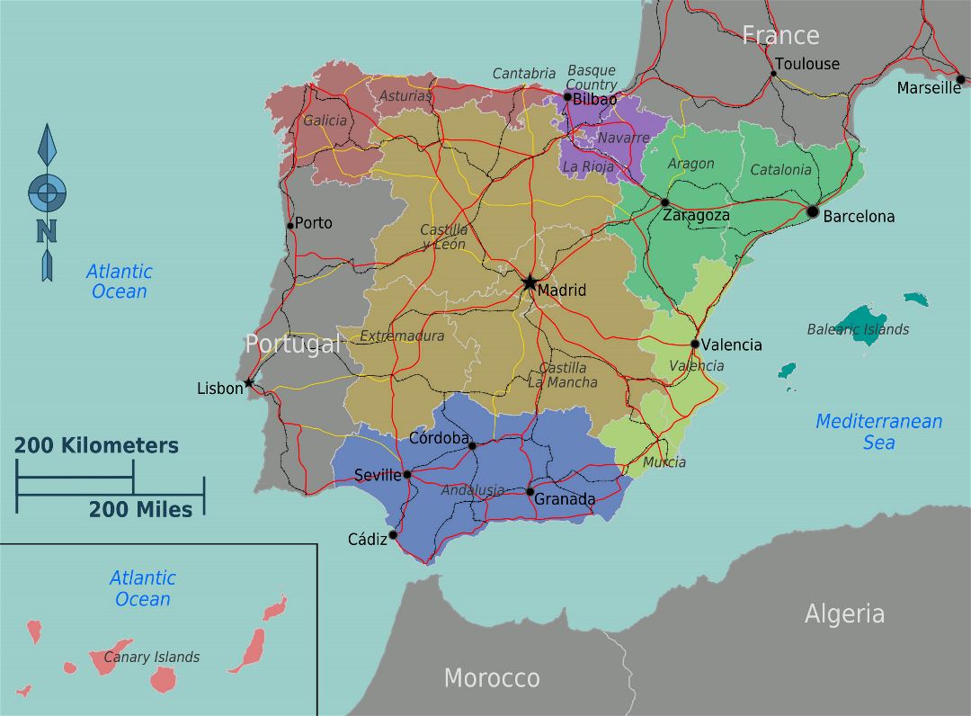 Grande mapa de regiones de España