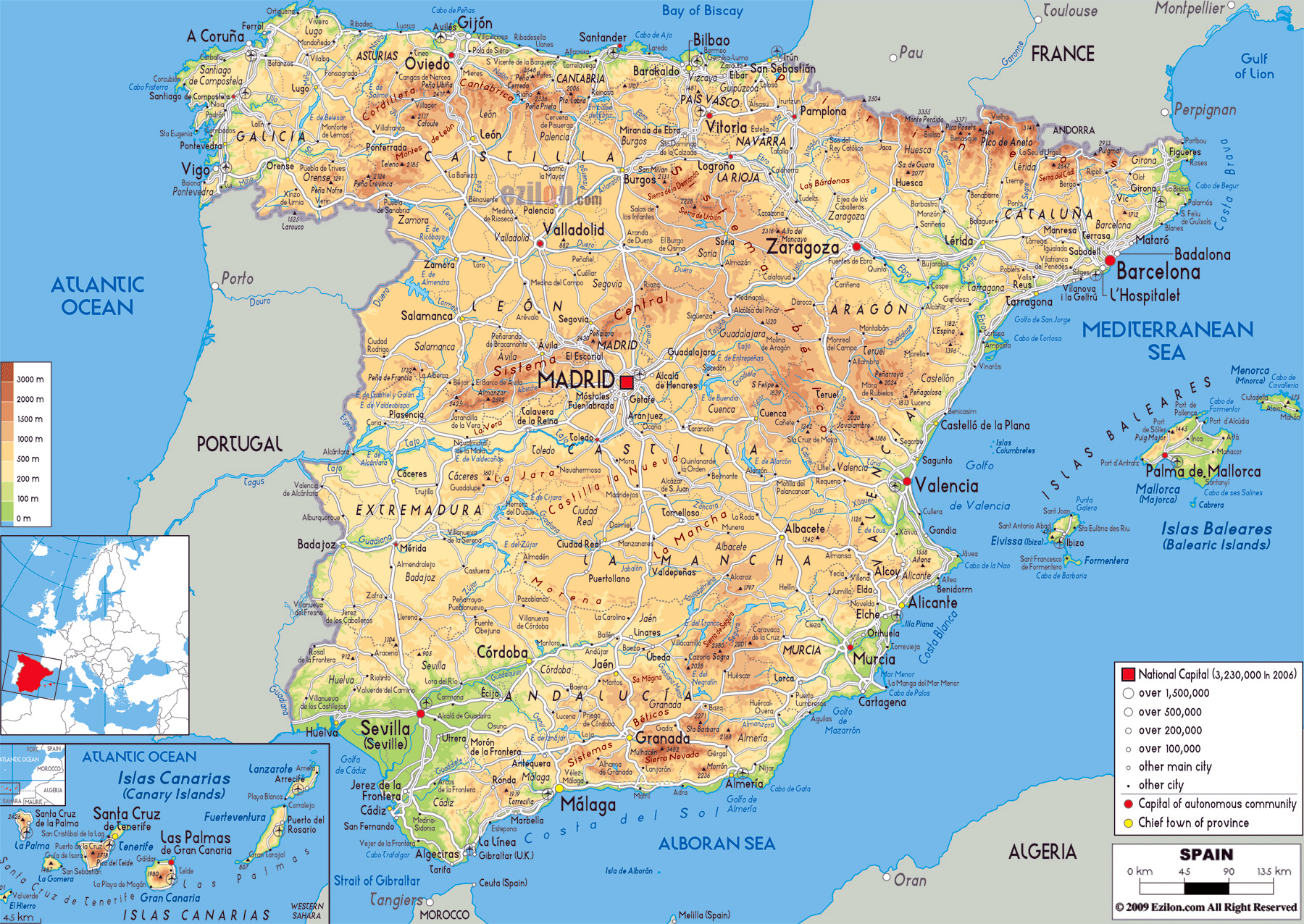Grande Mapa F sico De Espa a Con Carreteras Ciudades Y Aeropuertos 