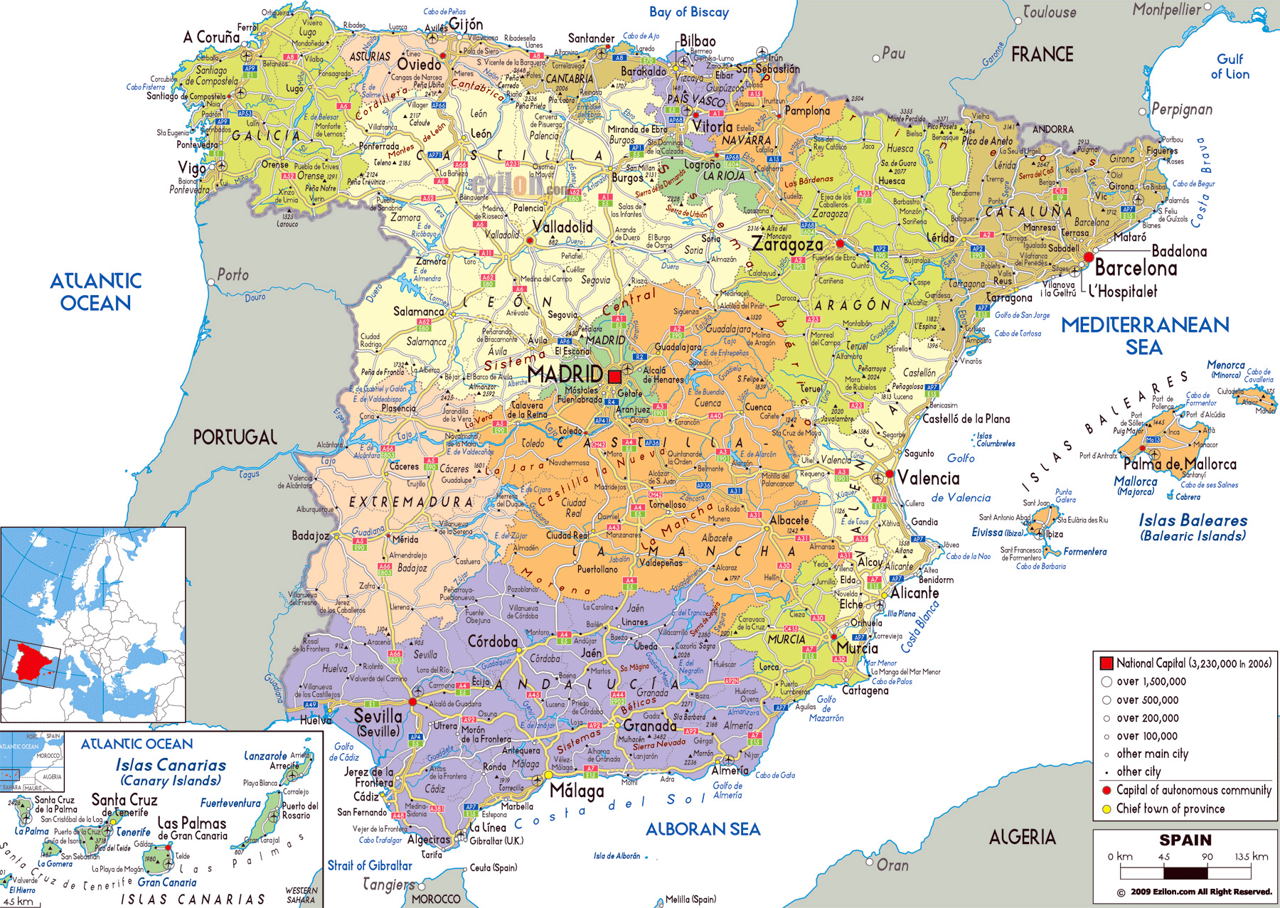 Grande Mapa Pol tico Y Administrativo De Espa a Con Carreteras Grande Mapa Pol tico Y Administrativo De Espa a Con Carreteras