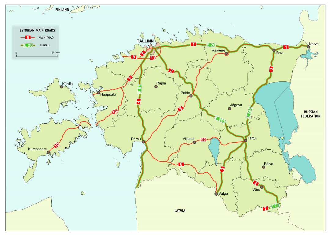 Carreteras mapa más grande de Estonia