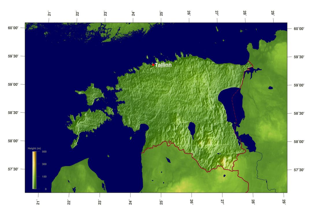 Mapa de elevación a gran escala de Estonia