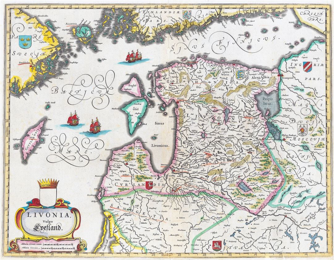 Mapa grande antigua detallada de Estonia (Livonia) - 1662