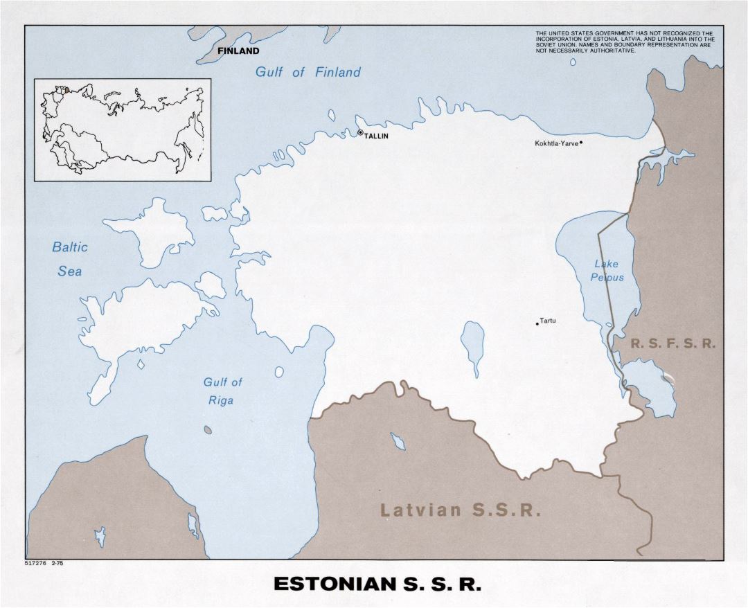 Mapa político grande de RSS de Estonia - 1975