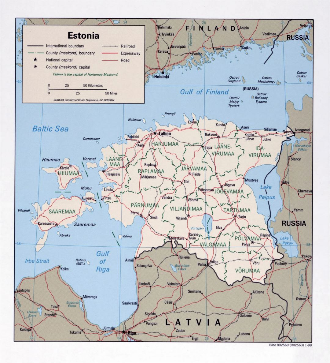 Mapa político y administrativo grande de Estonia - 1999