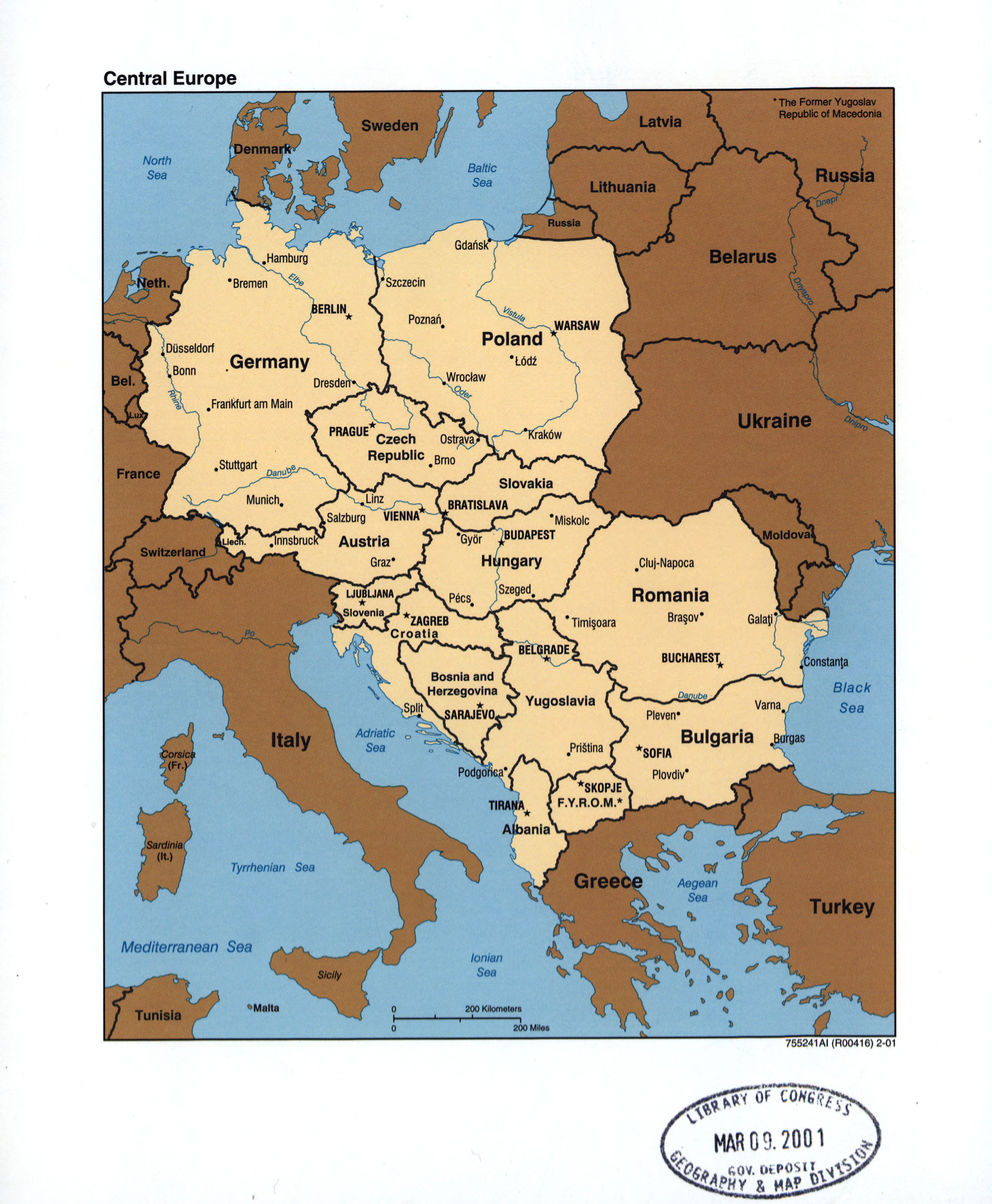 Mapa grande política detallado de Europa Central, con las marcas de