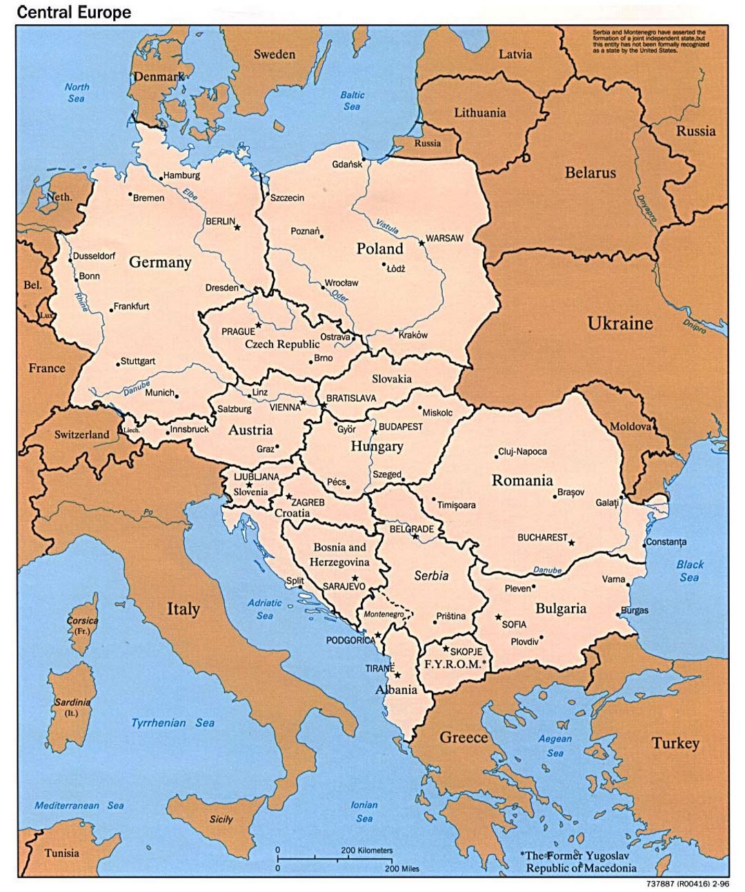 Mapa político de Europa central - 1996