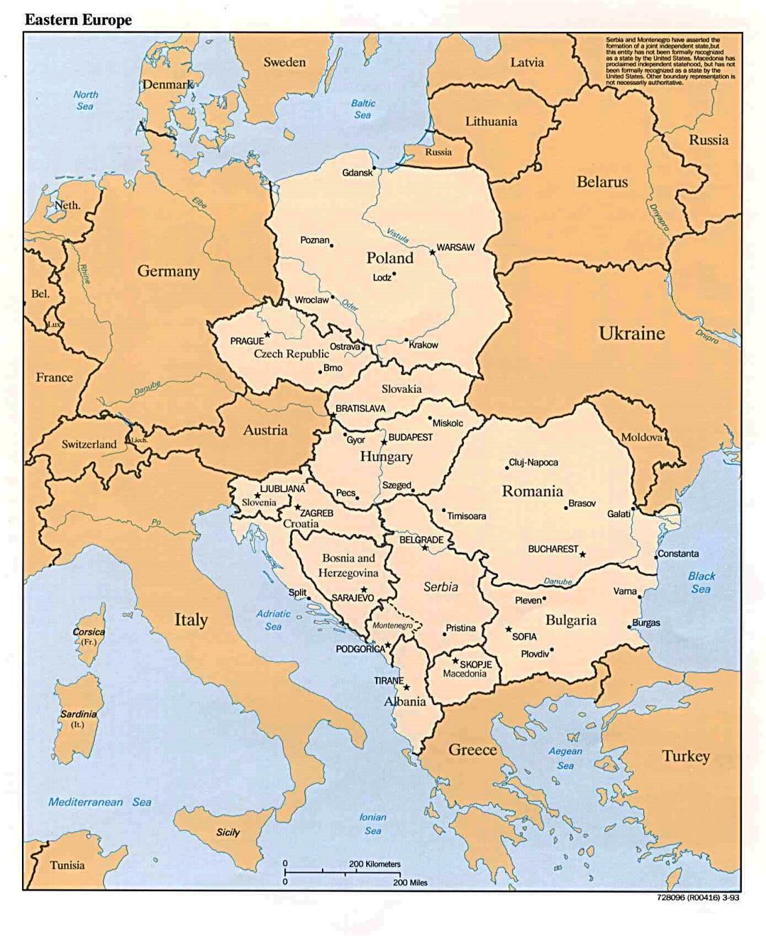 Mapa político detallado de Europa del Este - 1993