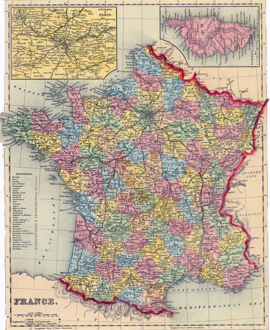 Mapa grande detallada vieja política y administrativa de Francia - 1857