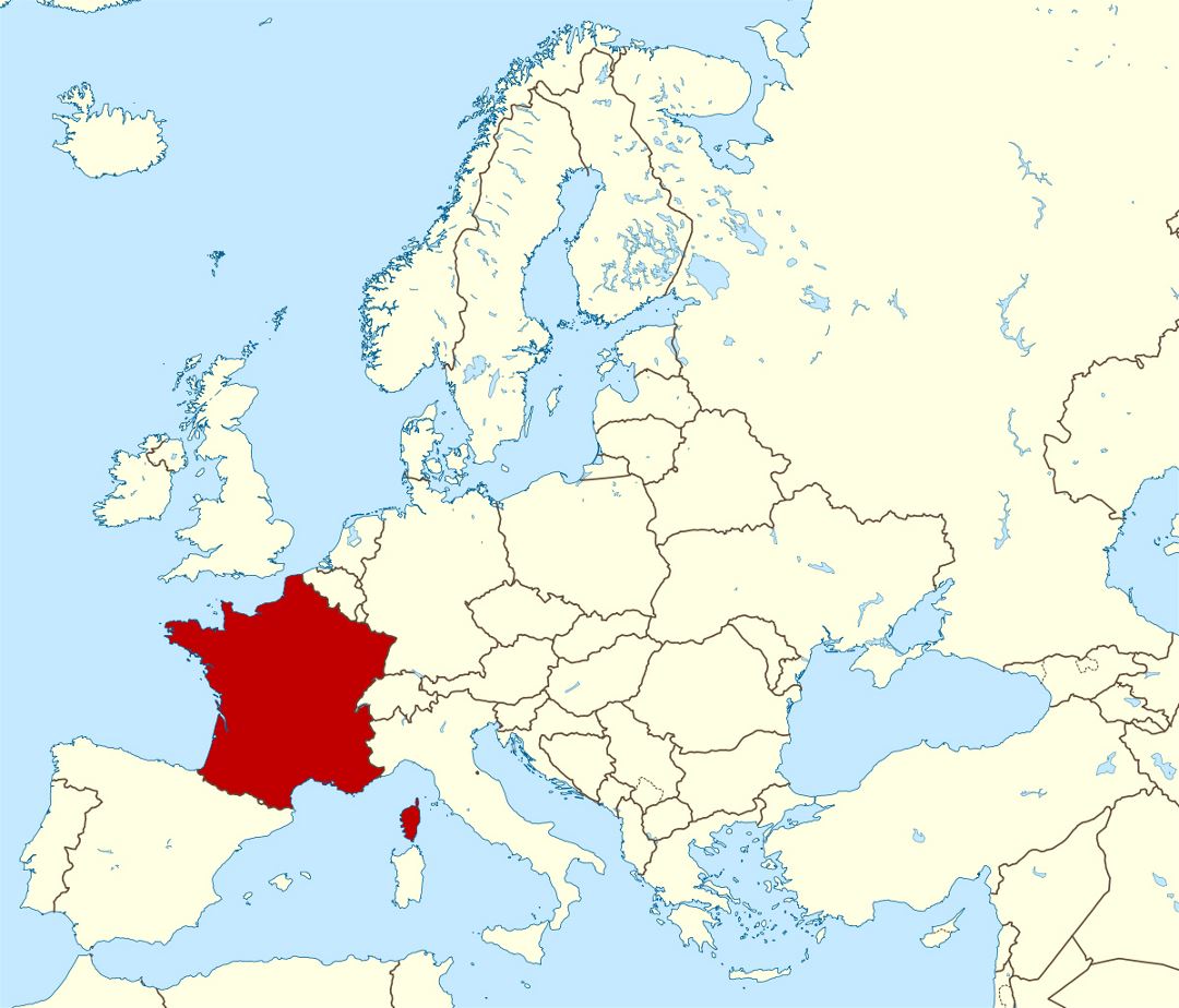 Mapa grande localización de Francia en Europa