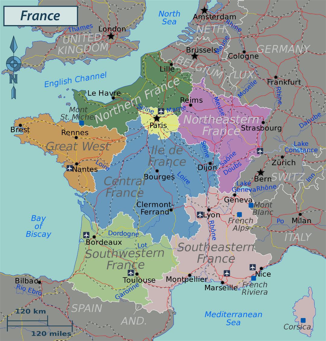Regiones Mapa grande de Francia