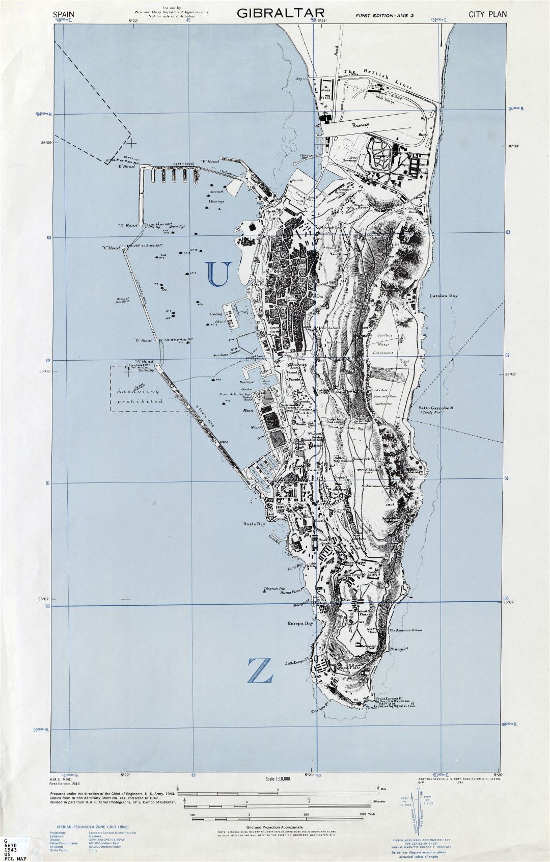 Amplio mapa topográfico detallado de Gibraltar con edificios