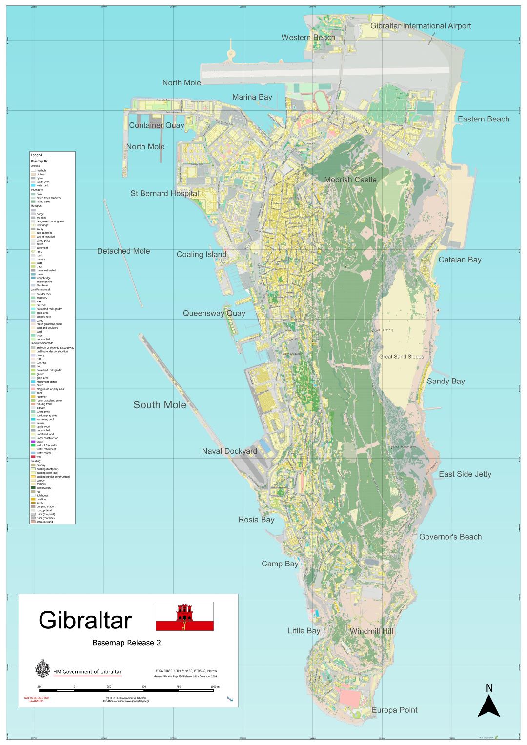 Mapa completo a gran escala de Gibraltar