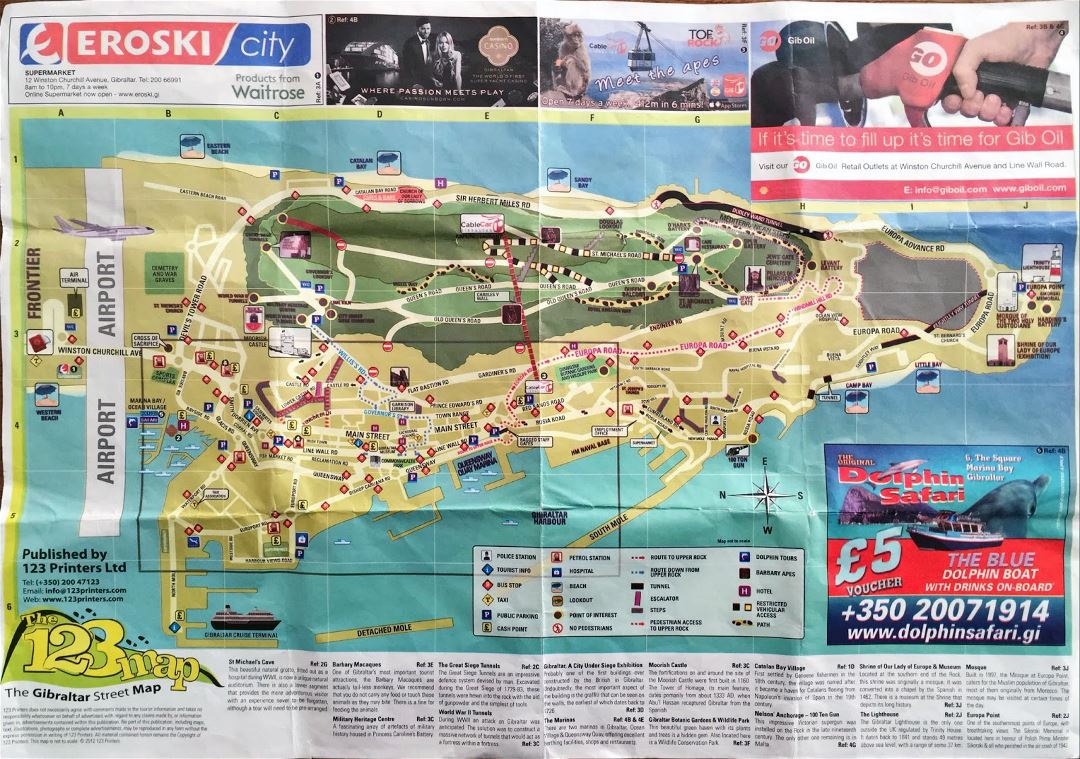 Mapa detallado grande de viajes de Gibraltar