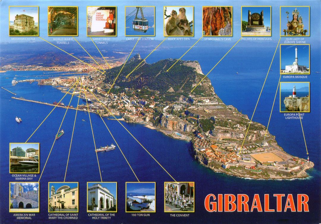 Mapa grande panorámica de turismo de Gibraltar