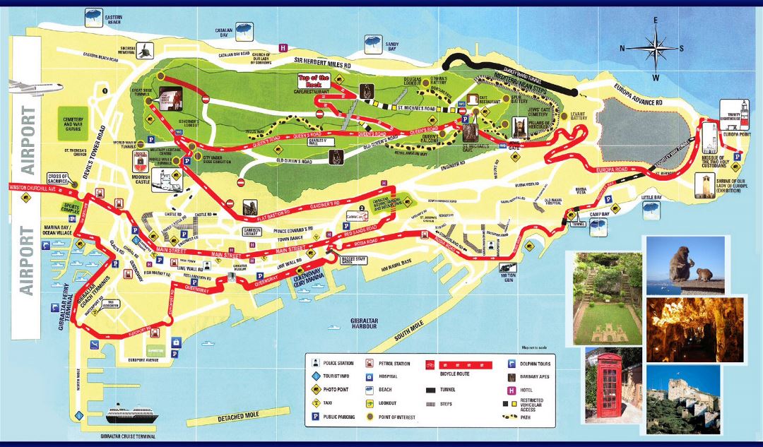 Mapa grande turística detallada de Gibraltar