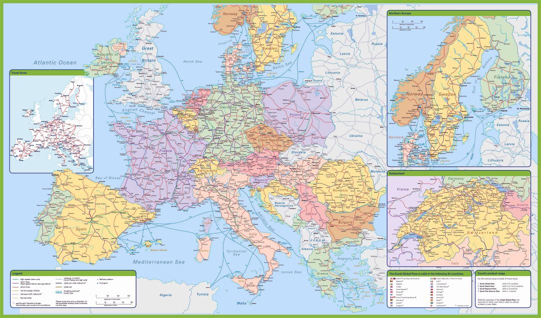 Gran mapa detallado de ferrocarriles de Europa