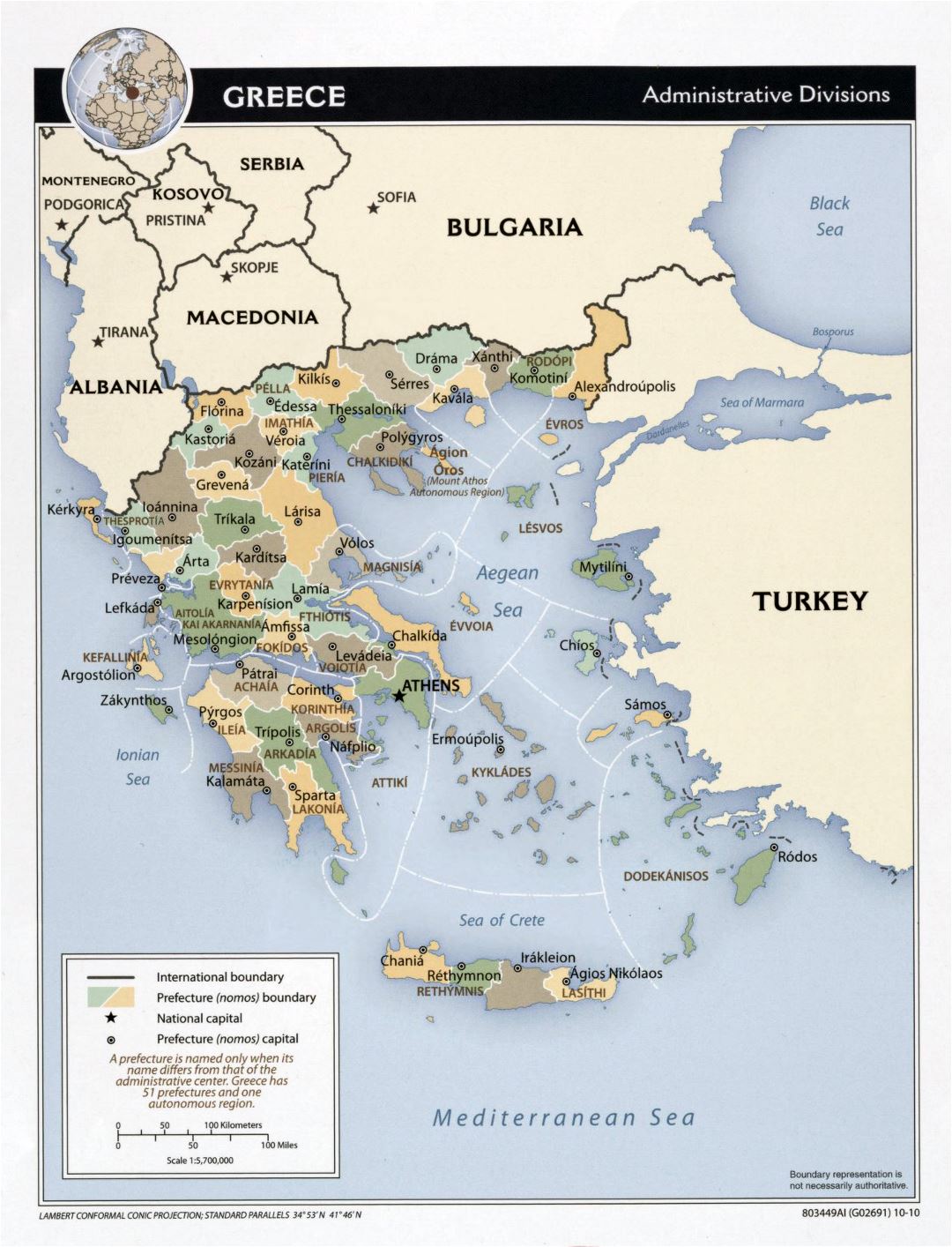 Gran detalle divisiones administrativas mapa de Grecia - 2010