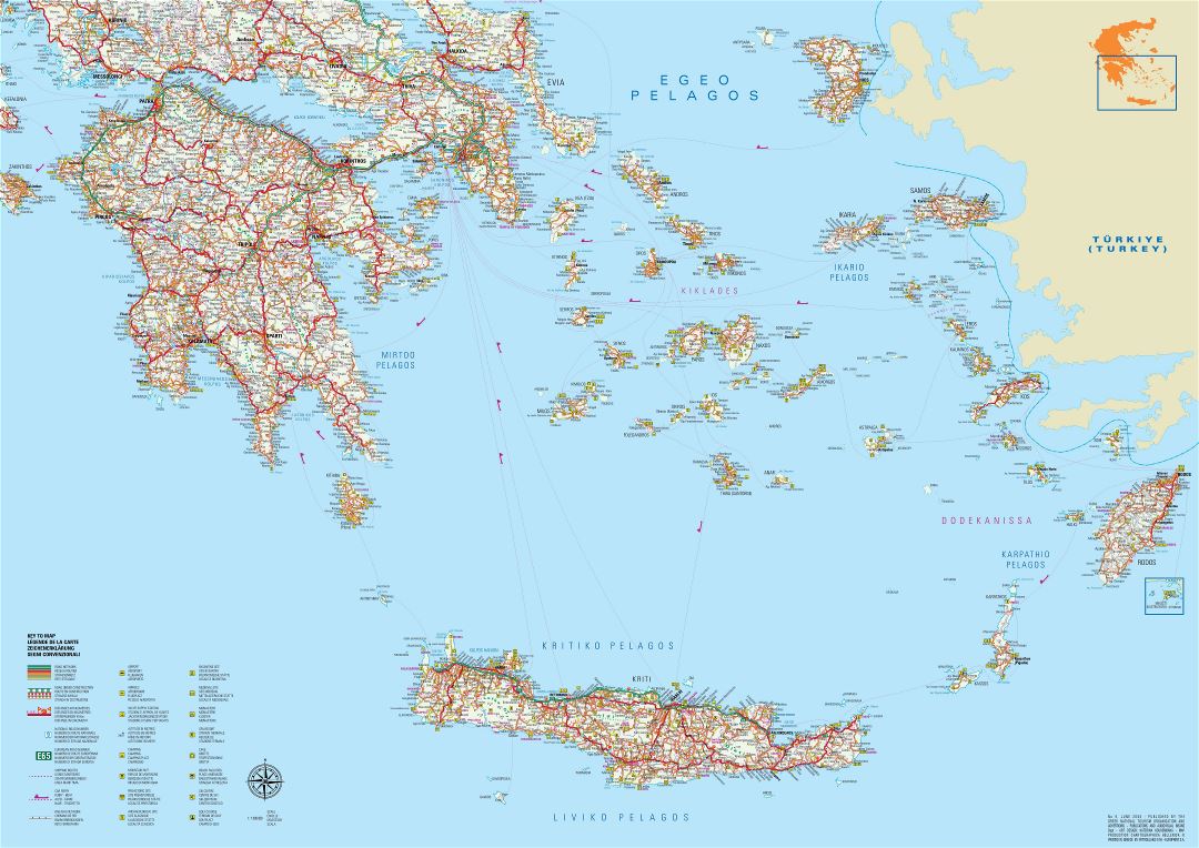 Gran escala hoja de ruta de Grecia con todas las ciudades