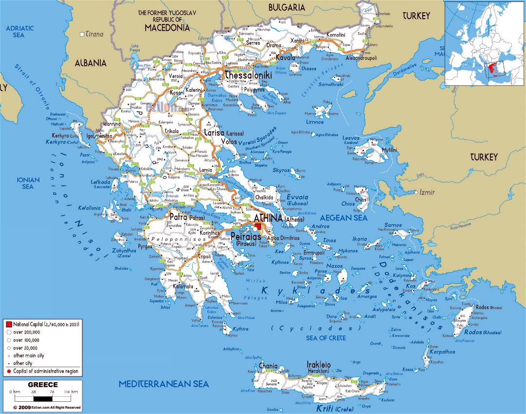 Gran hoja de ruta de Grecia con las ciudades y aeropuertos