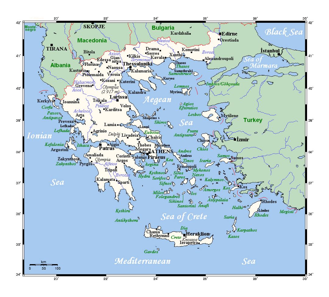 Mapa detallado de Grecia con las ciudades