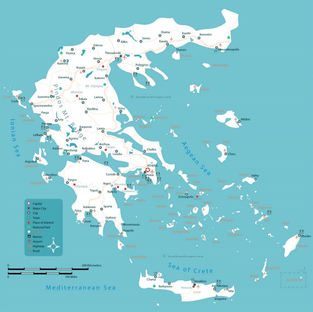 Mapa grande de Grecia con las carreteras, las principales ciudades, puertos y aeropuertos