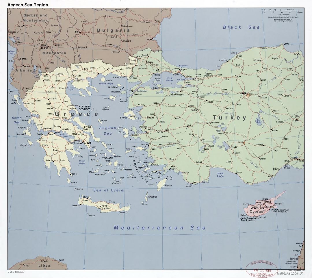 Mapa grande de la región del Mar Egeo - 2006