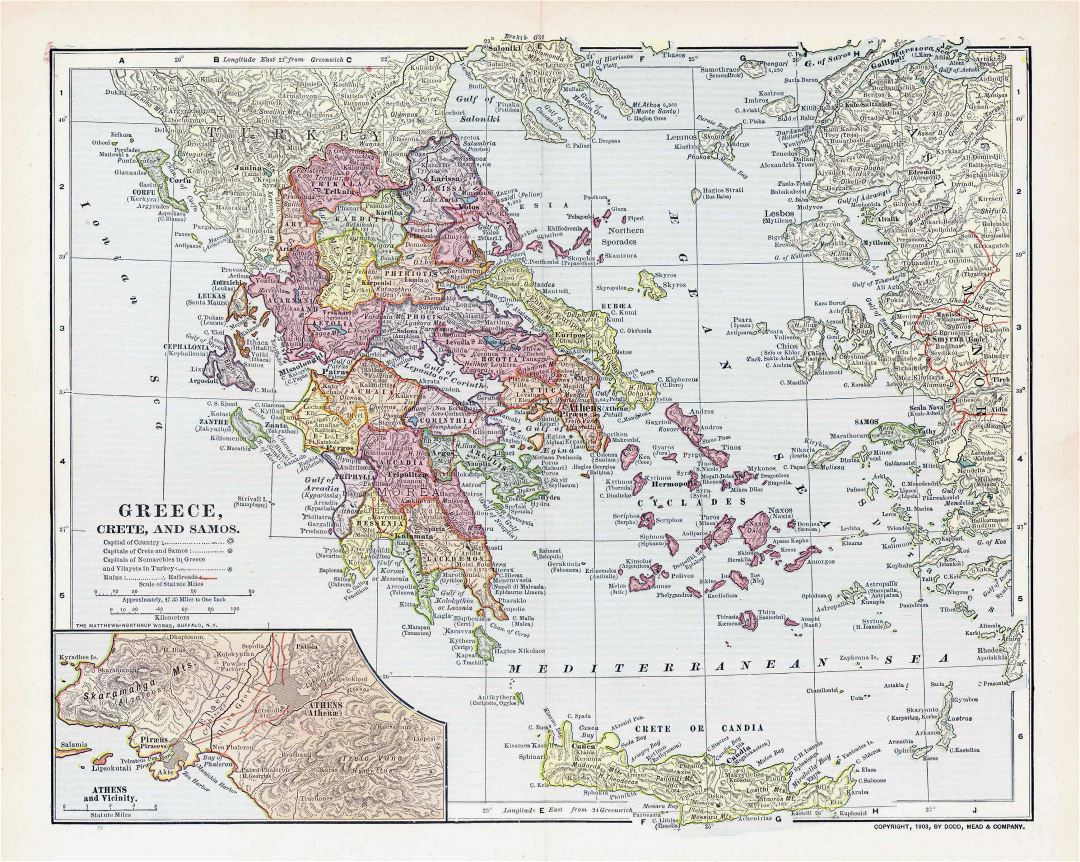 Mapa grande detallada vieja política y administrativa de Grecia - 1903