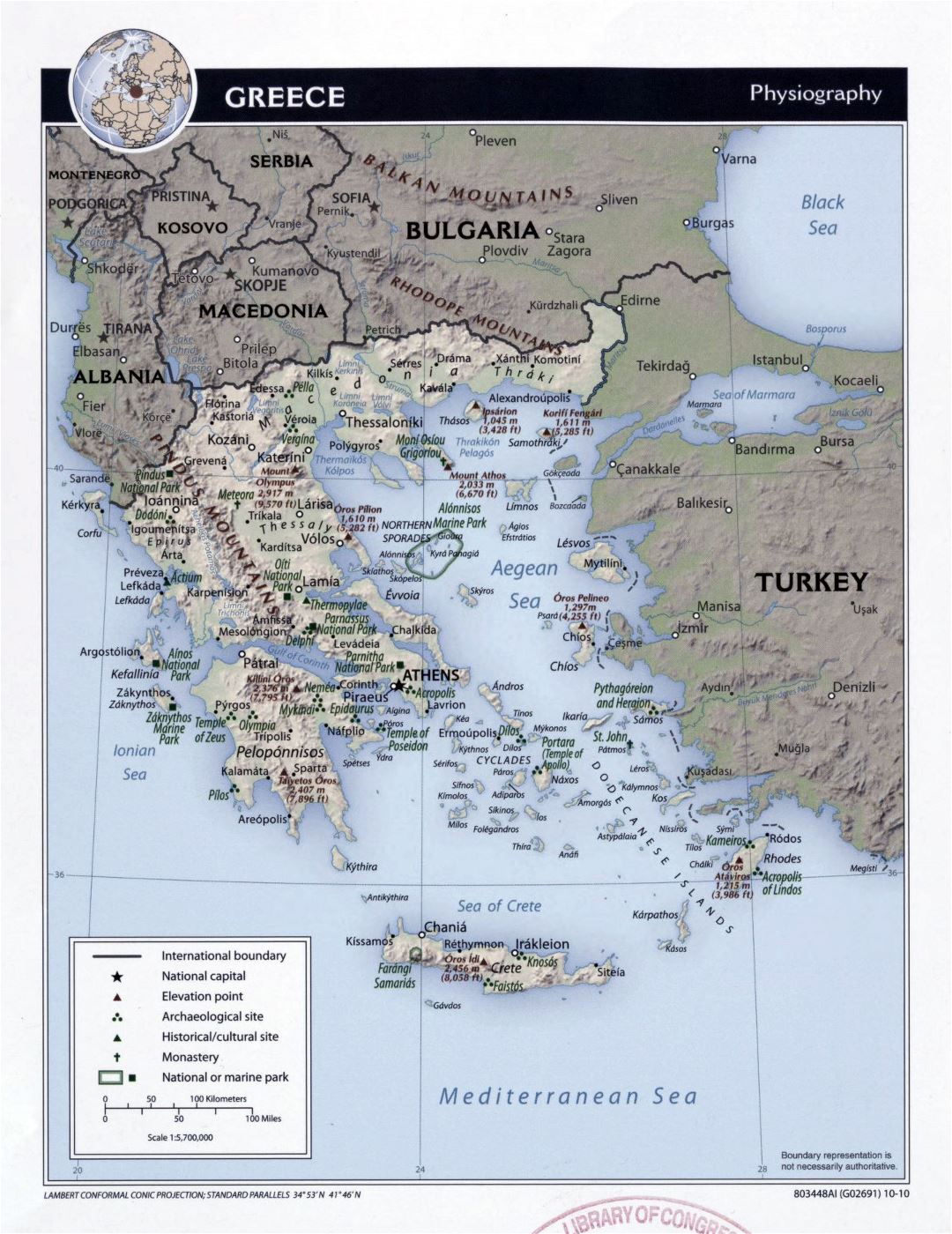 Mapa grande fisiografía detallada de Grecia - 2010
