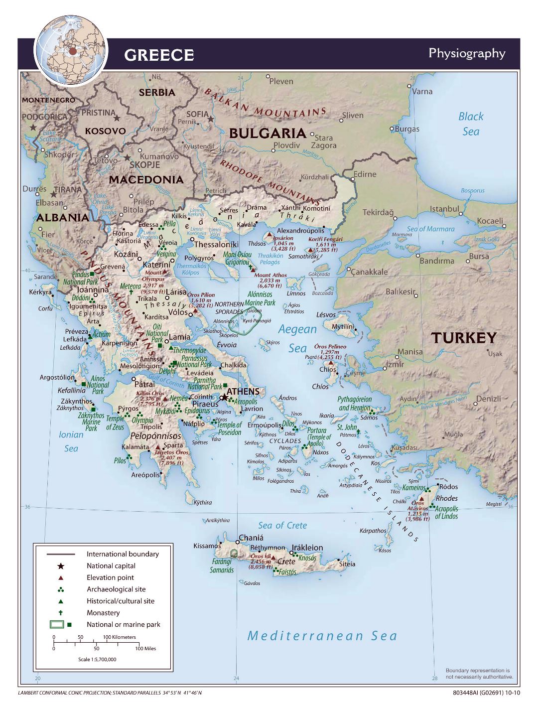 Mapa grande fisiografía escala de Grecia - 2010
