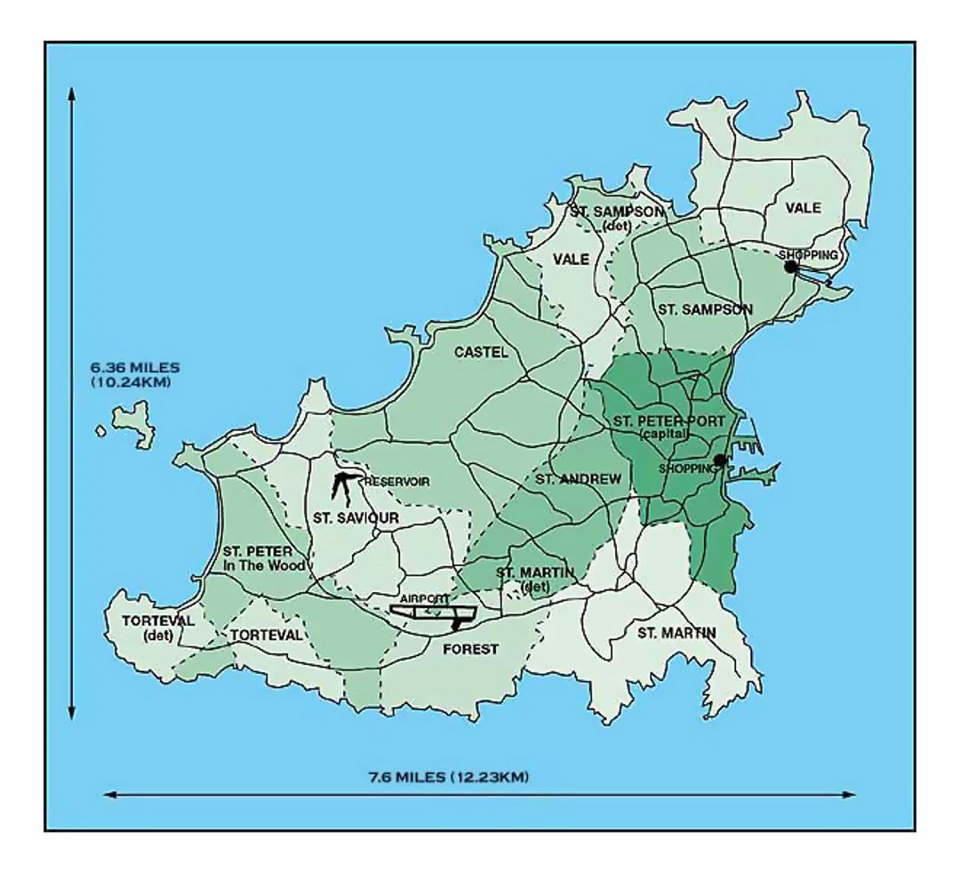 Mapa administrativo de Guernesey
