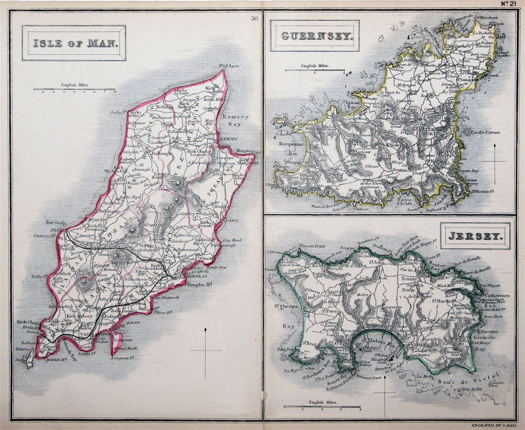 Mapa grande de edad detallado de la Isla de Man, Guernsey y Jersey