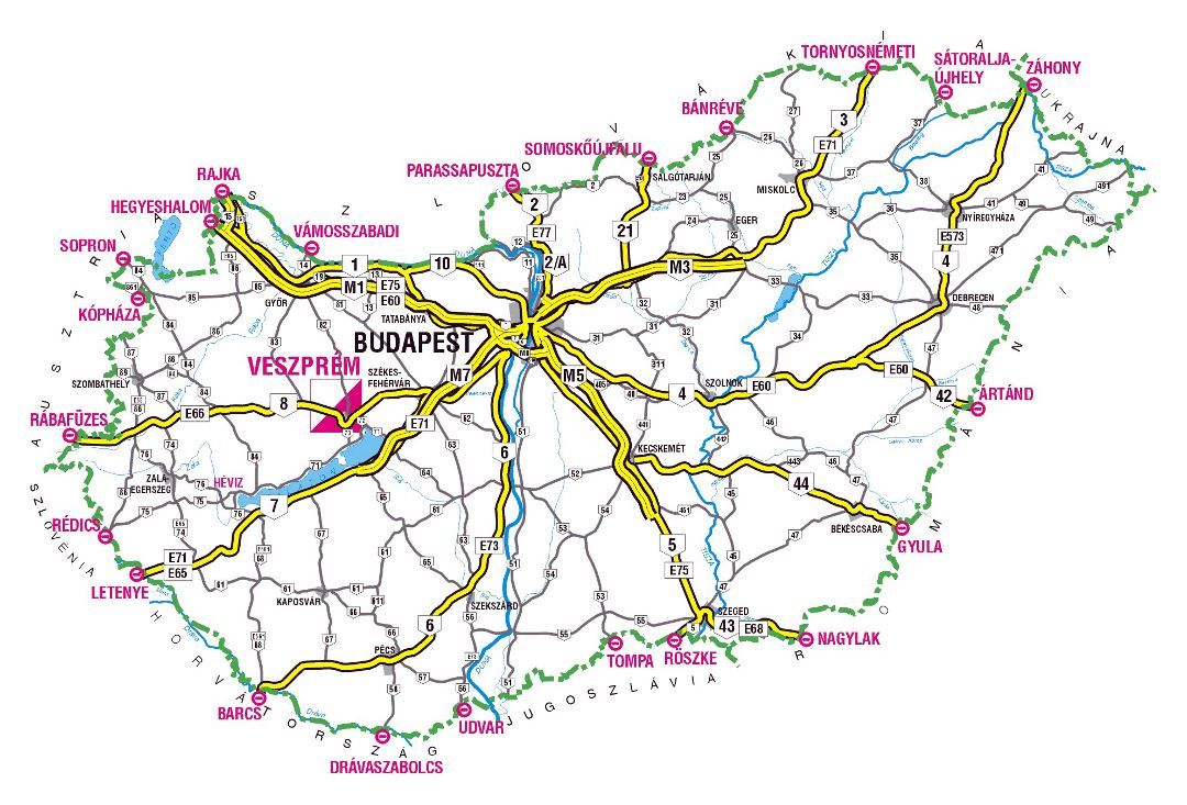 Carreteras mapa más grande de Hungría