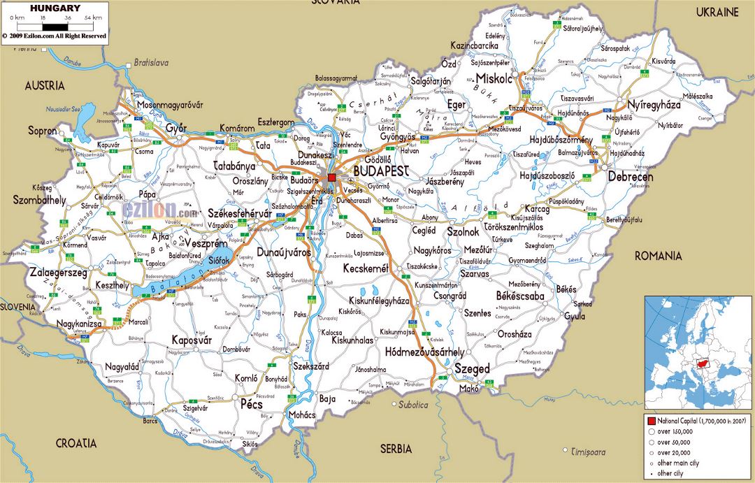 Gran mapa de carreteras de Hungría con las ciudades y aeropuertos