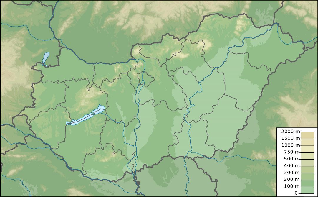 Mapa físico grande de Hungría