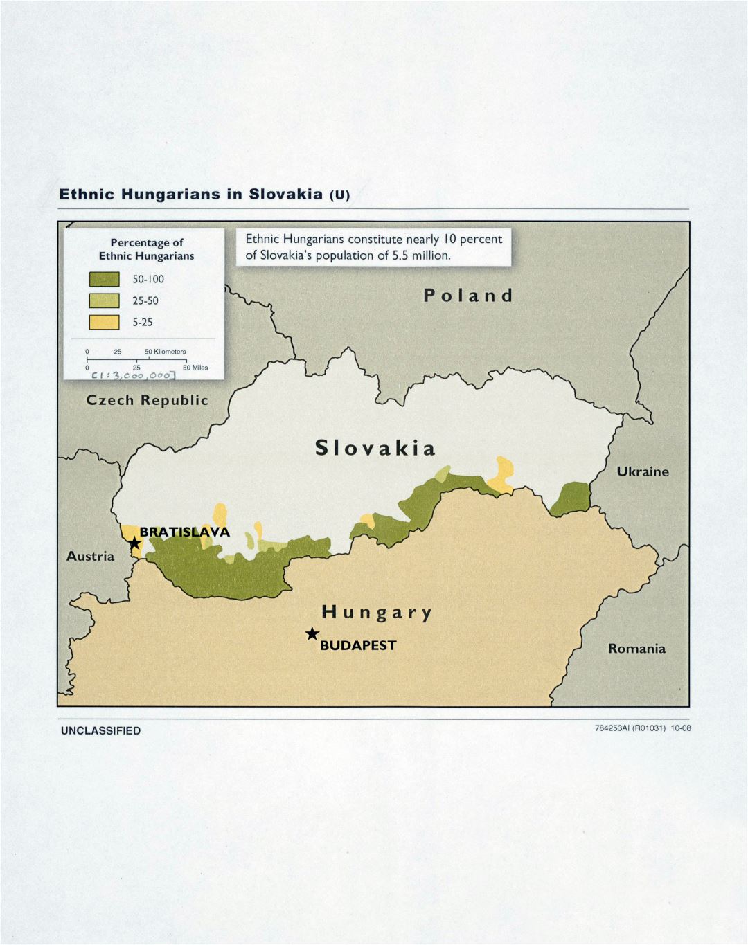 Mapa grande detalle de los Húngaros en Eslovaquia - 2008