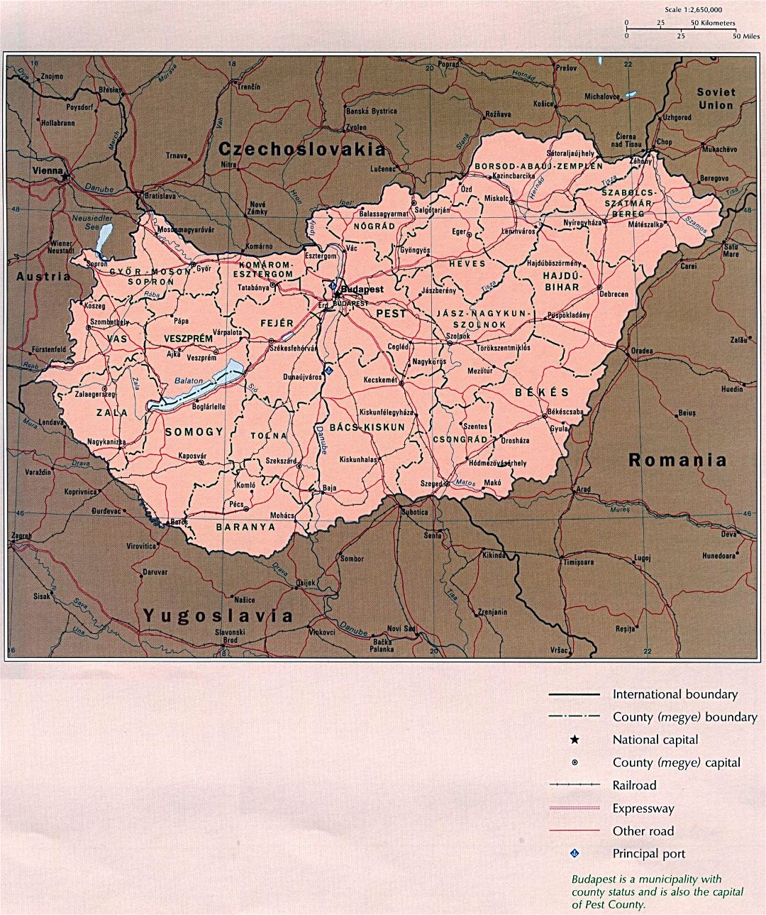 Mapa político y administrativo detallada grande de Hungría con las carreteras y ciudades principales