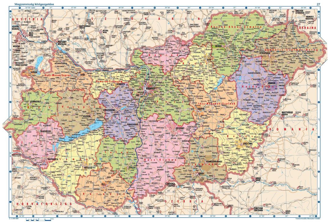 Mapa político y administrativo detallada grande de Hungría con todas las ciudades, pueblos, carreteras, autopistas y aeropuertos