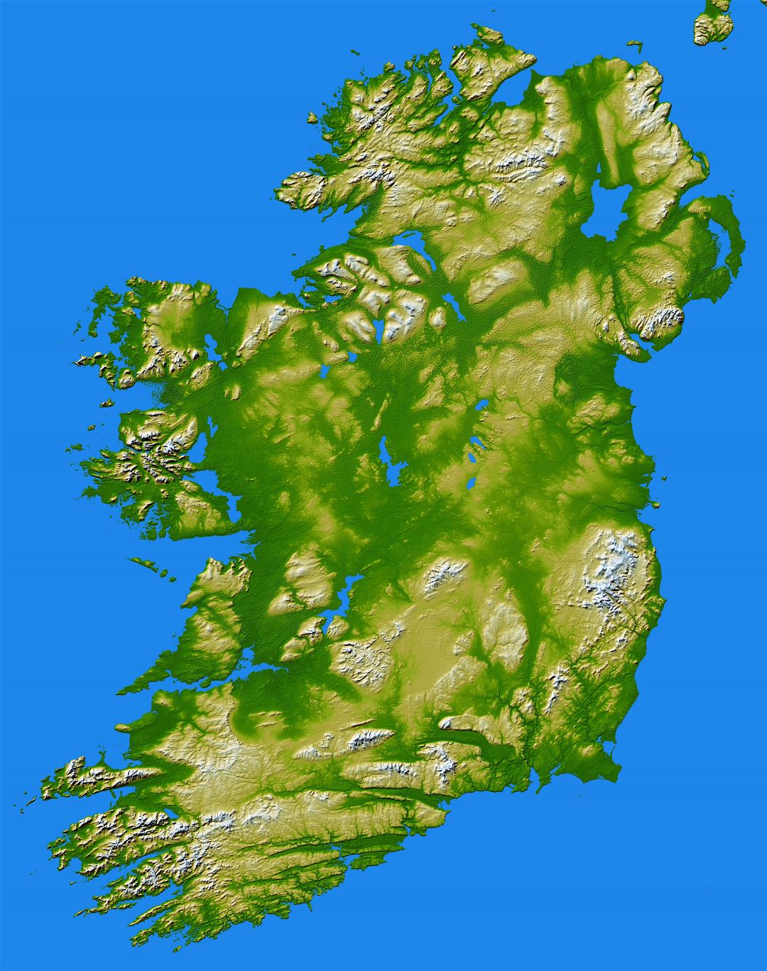 A gran escala detallado mapa topográfico de Irlanda
