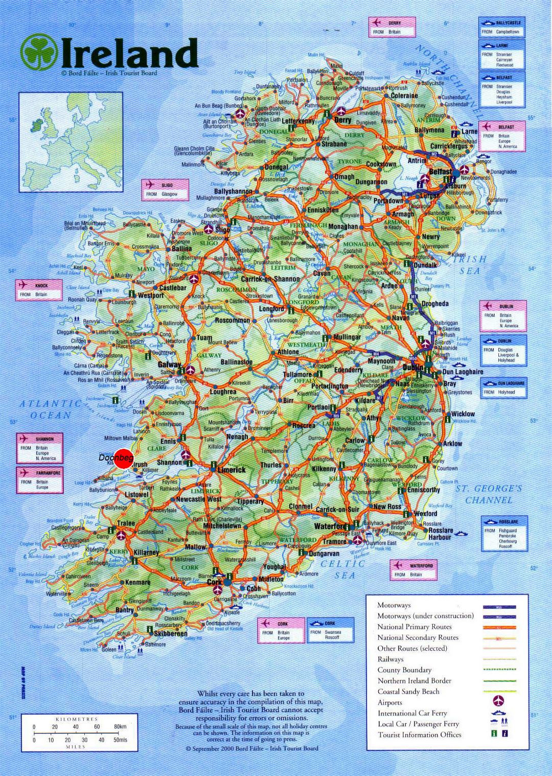 Gran hoja de ruta detallada de Irlanda con ciudades, aeropuertos y otras marcas