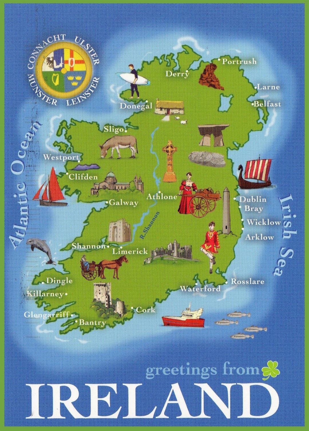 Grande turística detallada ilustra un mapa de Irlanda