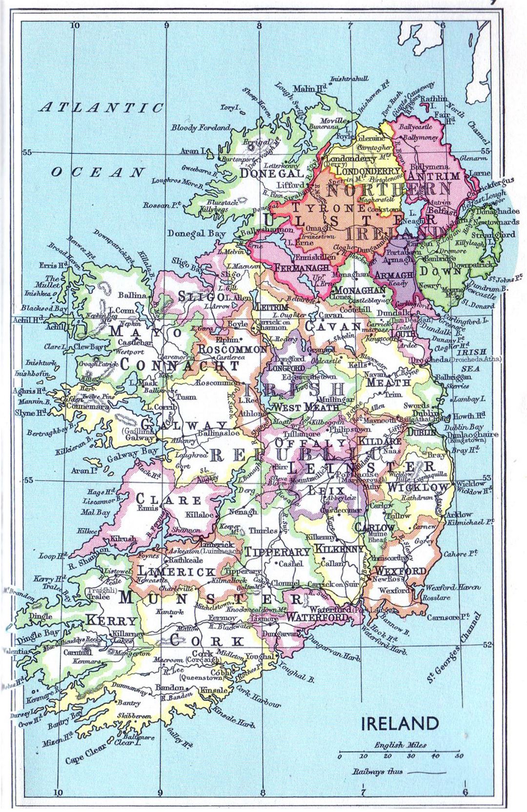 Mapa administrativo detallada de Irlanda - 1961