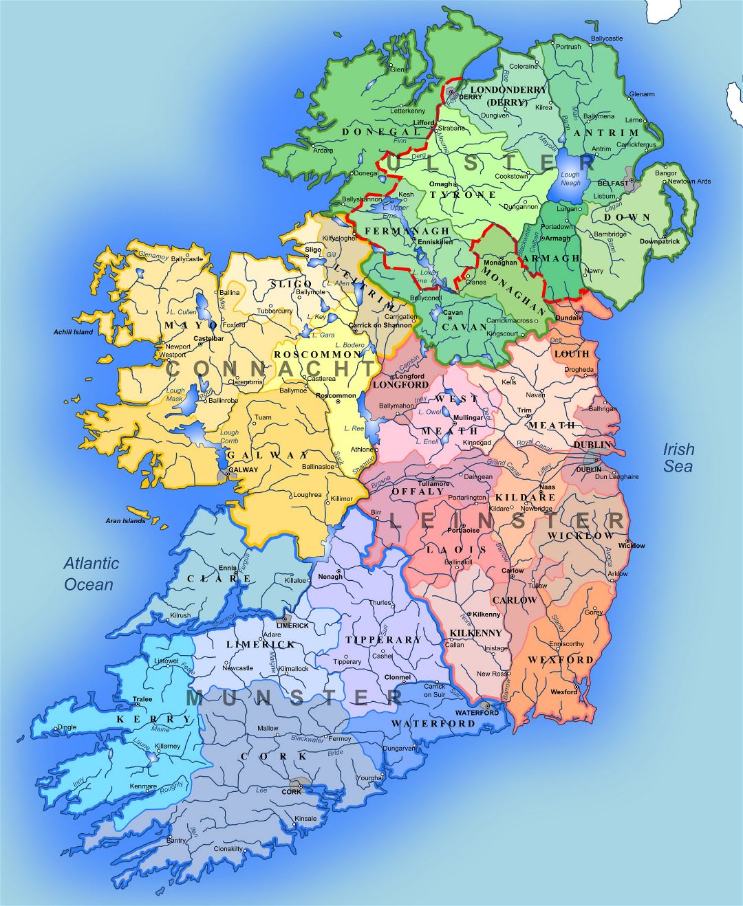 Mapa administrativo detallada grande de Irlanda