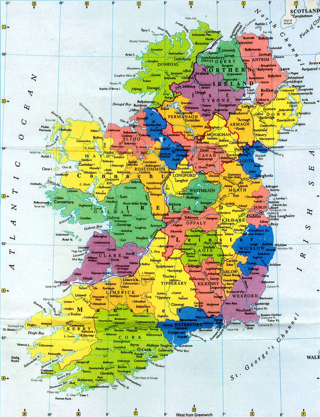 Mapa administrativo grande de Irlanda con las principales ciudades