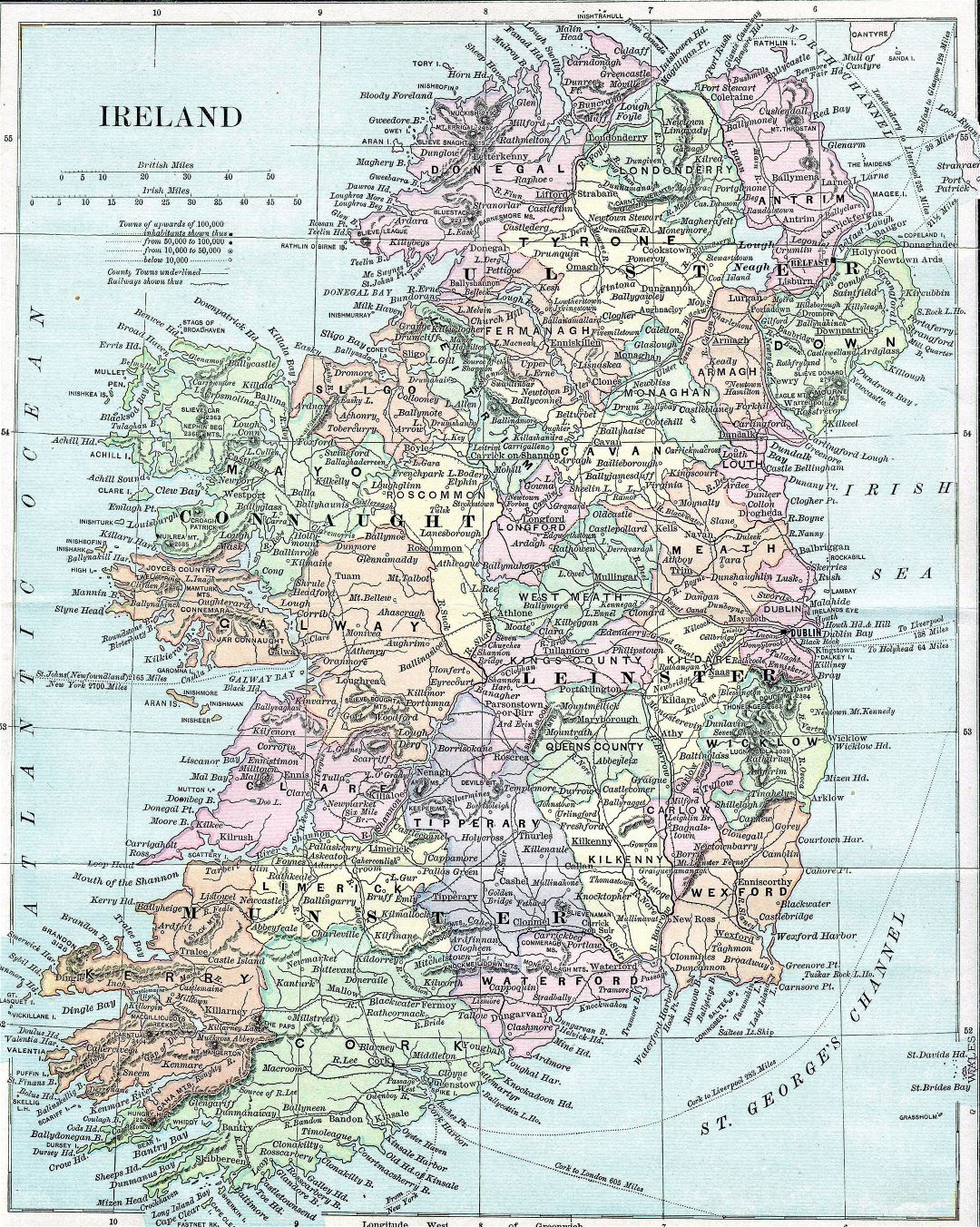 Mapa grande antigua detallada de Irlanda