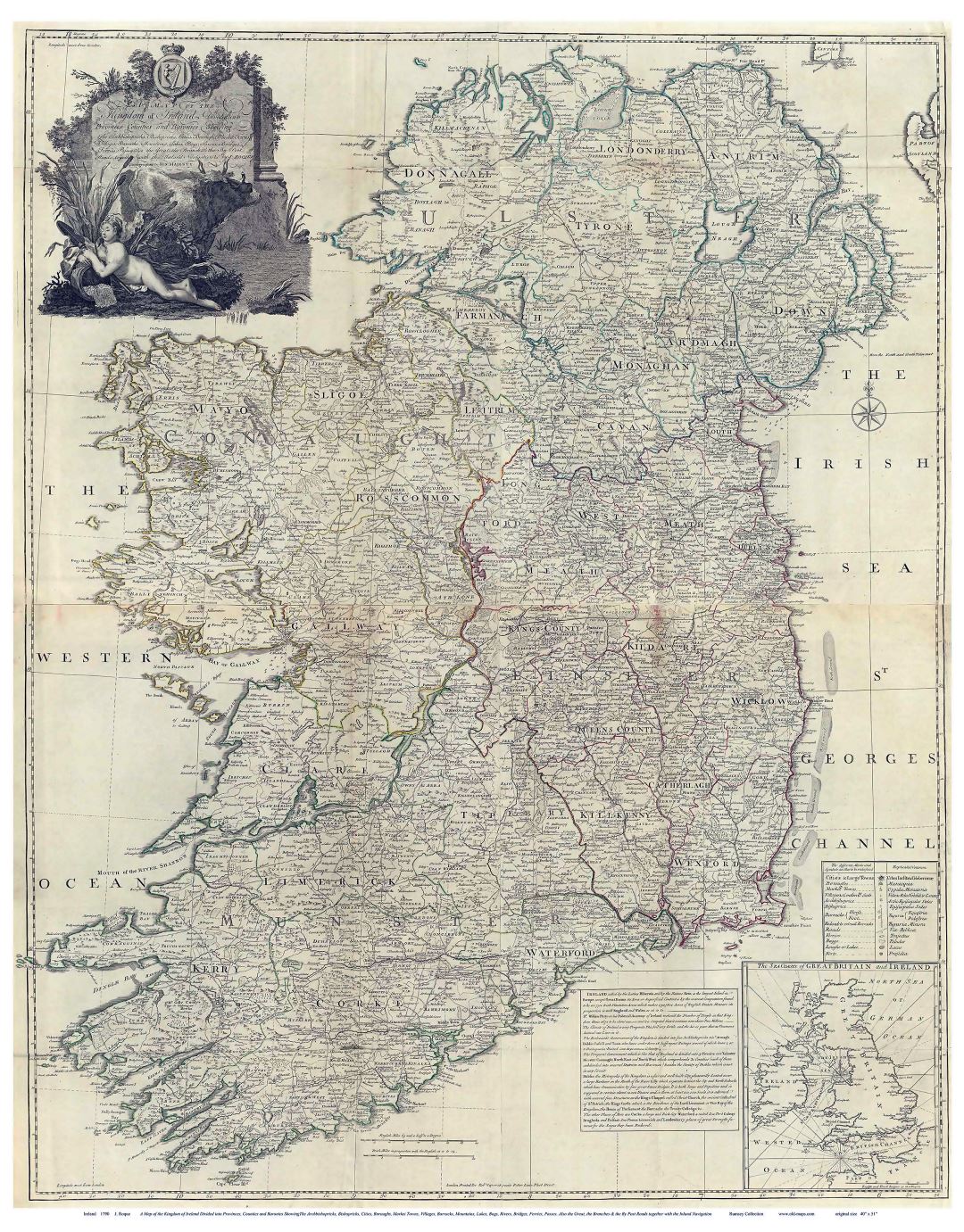 Mapa grande antiguo de Irlanda - 1790