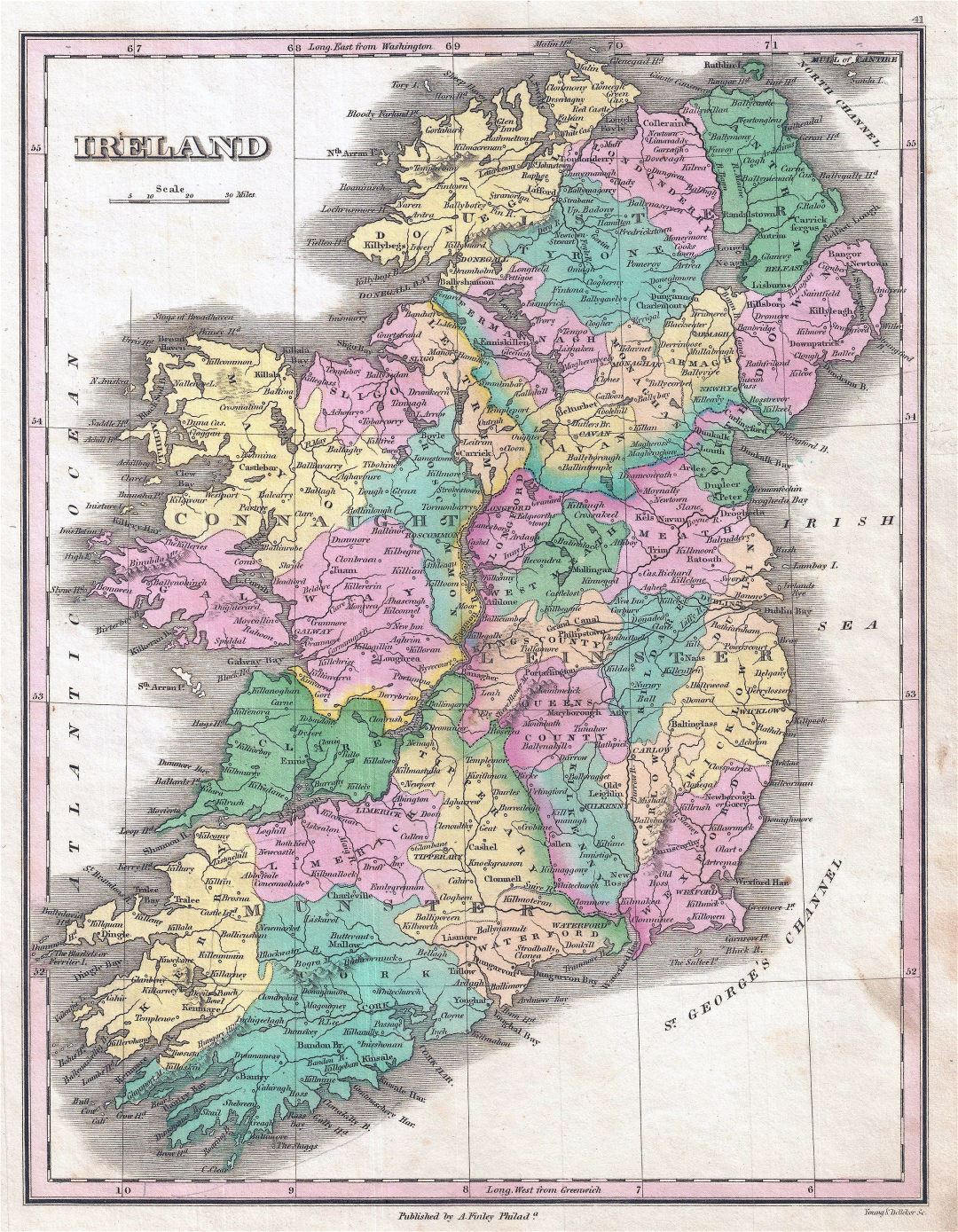 Mapa grande detallada vieja política y administrativa de Irlanda - 1827